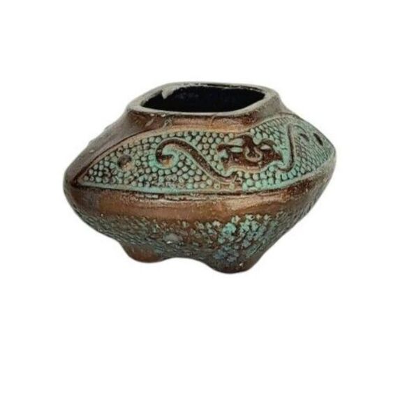 Antique Ornate Hand Crafted Temple Copper Finish Incense Burner Pottery Japan - Picture 5 of 13